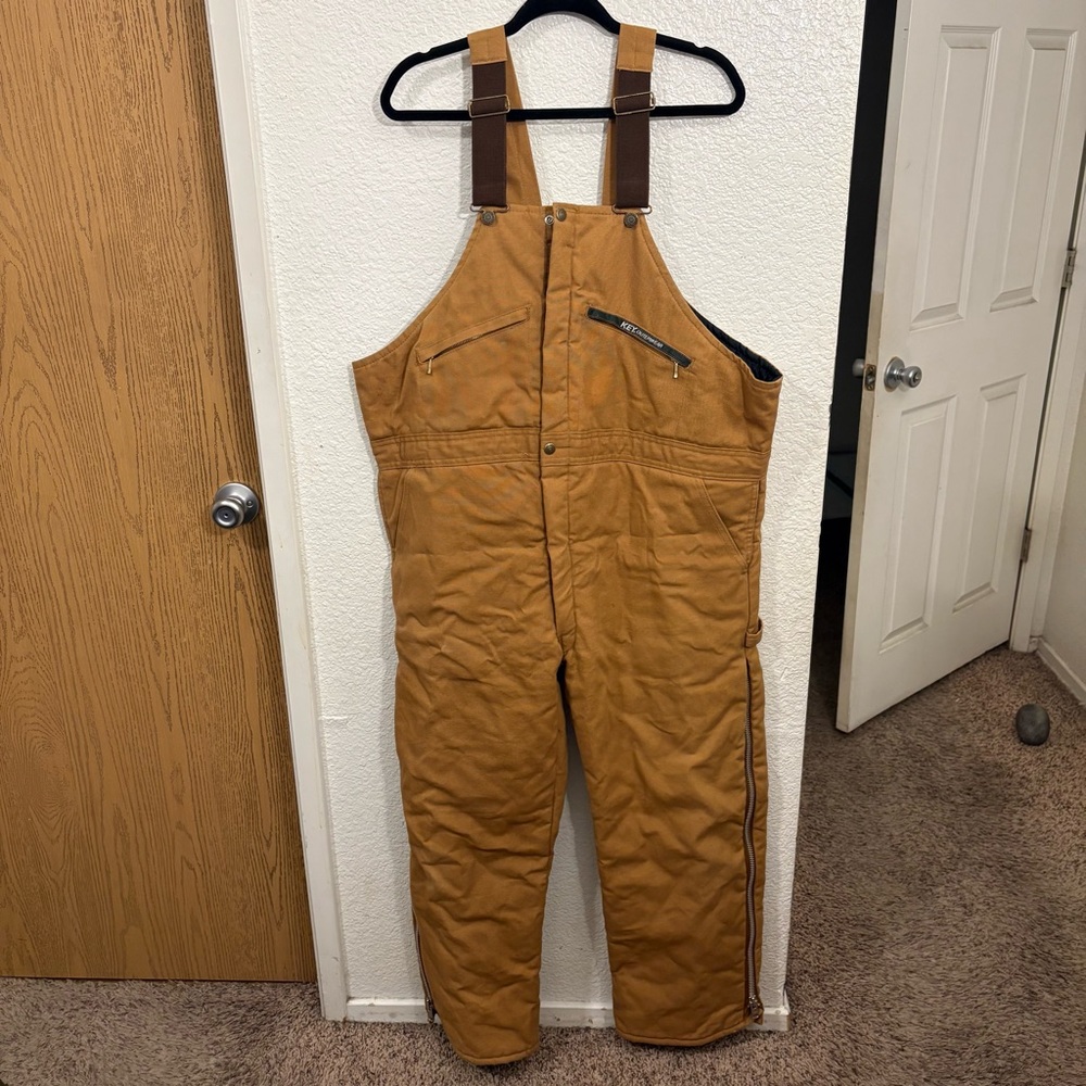 Key Insulated Bib Overalls Men's XL Short Brown Duck Canvas Workwear